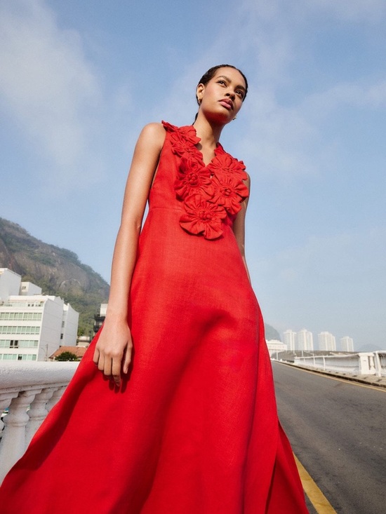 FARM Rio Dresses & Skirts - FARM Rio Bold Red Maxi Dress with Floral Neckline